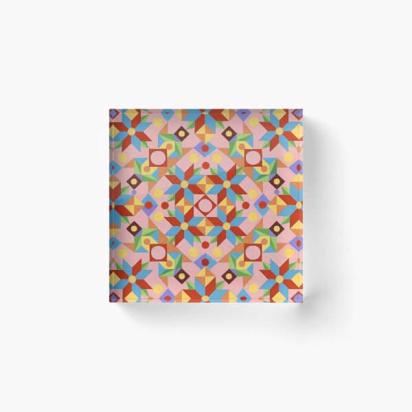 Pink Rolling Star Quilt Design Acrylic Block