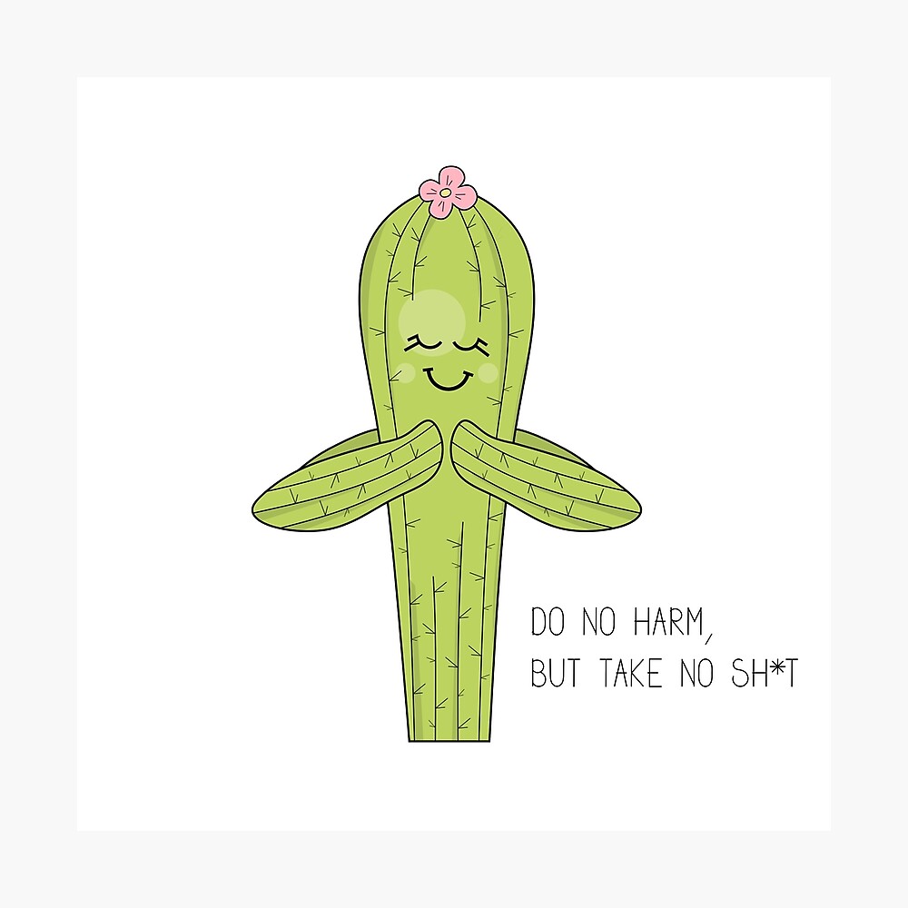 cartoon cactus in namaste pose poster by sooperyela redbubble redbubble