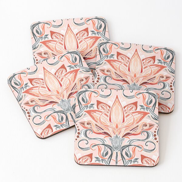 Item preview, Coral and Grey Watercolor Art Nouveau Aloe designed and sold by micklyn.