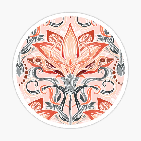 Coral and Grey Watercolor Art Nouveau Aloe Sticker