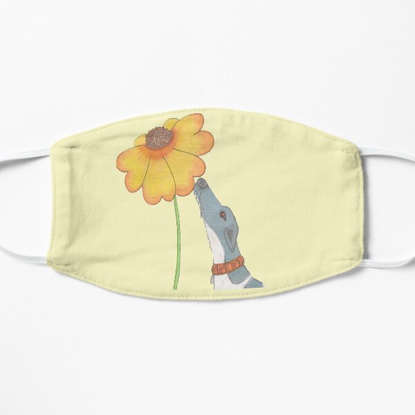 Just Sniffing Sunshine - Greyhound Sniffing a Yellow Flower Mask