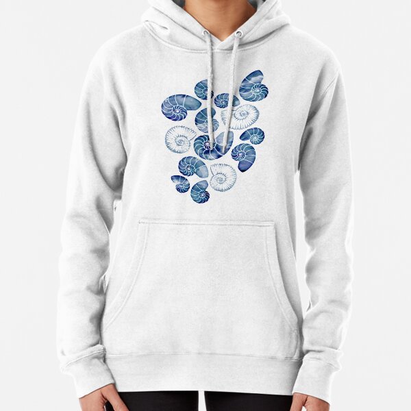 Blue nautilus shells on white Pullover Hoodie