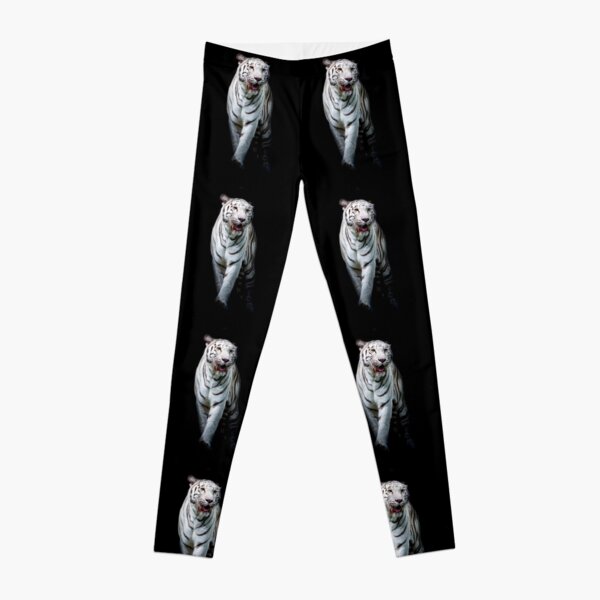 White tiger on black background Leggings