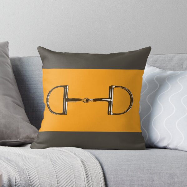 Orange Horse Bit with taupe background Throw Pillow