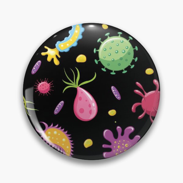 Item preview, Microbios y gérmenes de dibujos animados sobre fondo negro. designed and sold by Pink Pineapple Works.