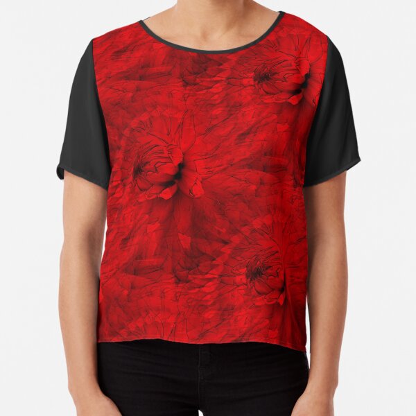 Red Hot Dahlia Flower Abstract Pattern Chiffon Top