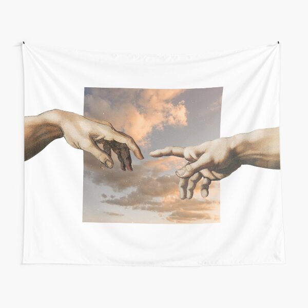 Aesthetic Michelangelo Hands of Adam Tapestry