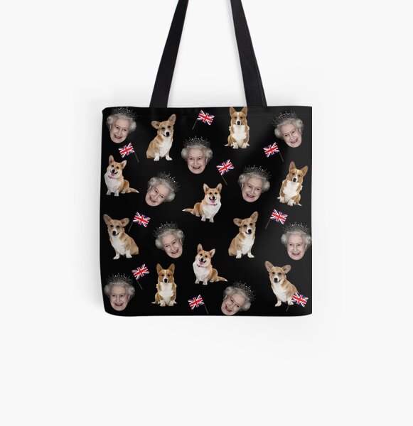 Queen Elizabeth and corgis pattern All Over Print Tote Bag
