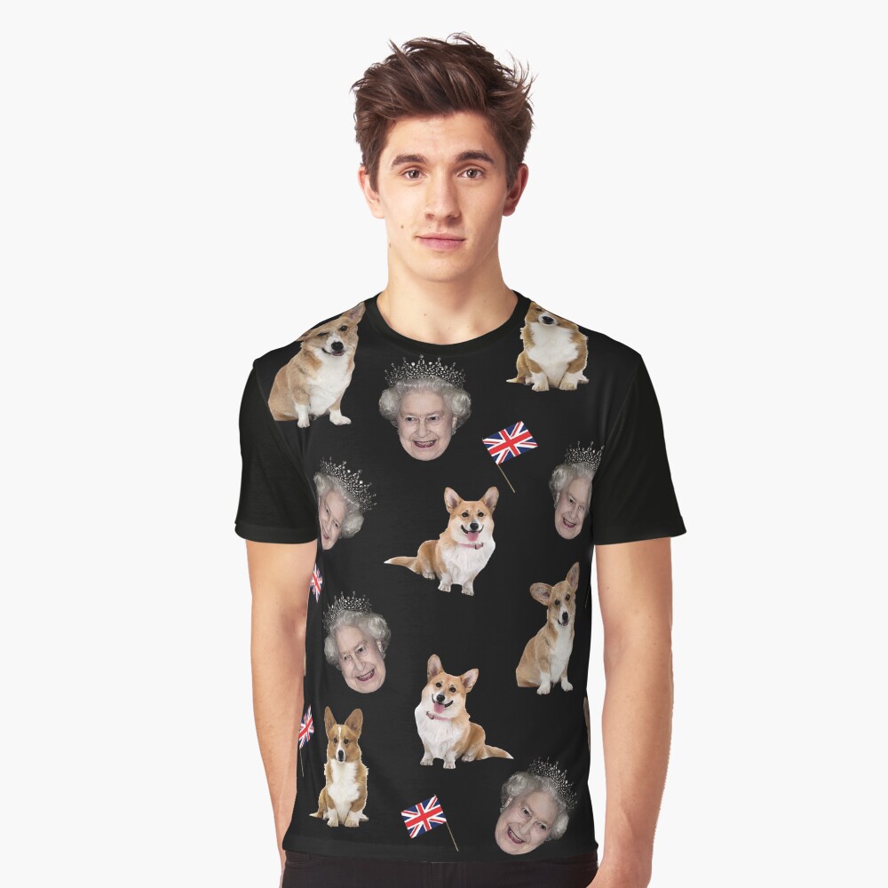 Queen Elizabeth and corgis pattern Graphic T-Shirt