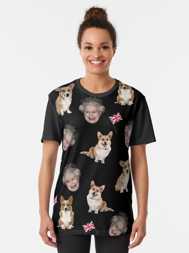 Alternate view of Queen Elizabeth and corgis pattern Graphic T-Shirt