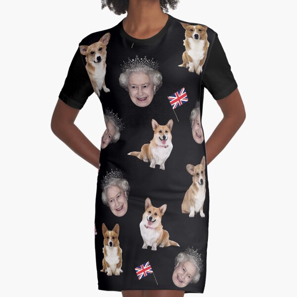Queen Elizabeth and corgis pattern Graphic T-Shirt Dress