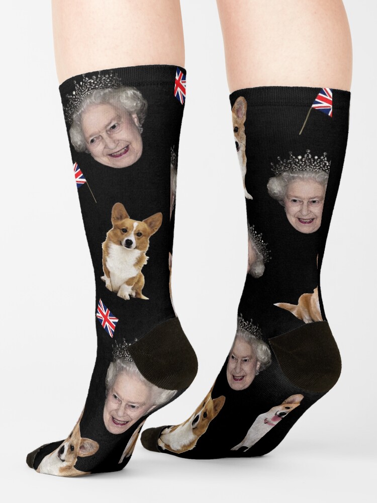 Alternate view of Queen Elizabeth and corgis pattern Socks