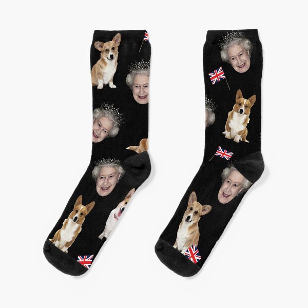 Queen Elizabeth and corgis pattern Socks