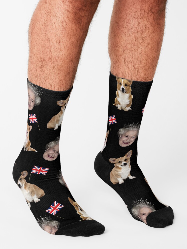 Alternate view of Queen Elizabeth and corgis pattern Socks