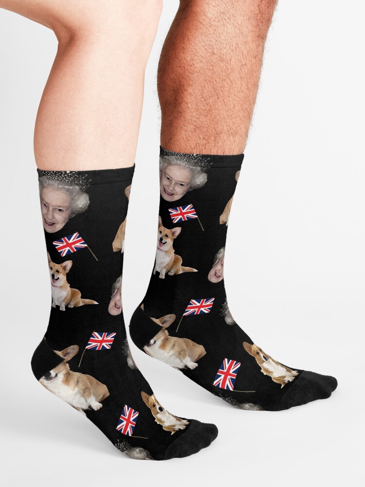 Alternate view of Queen Elizabeth and corgis pattern Socks