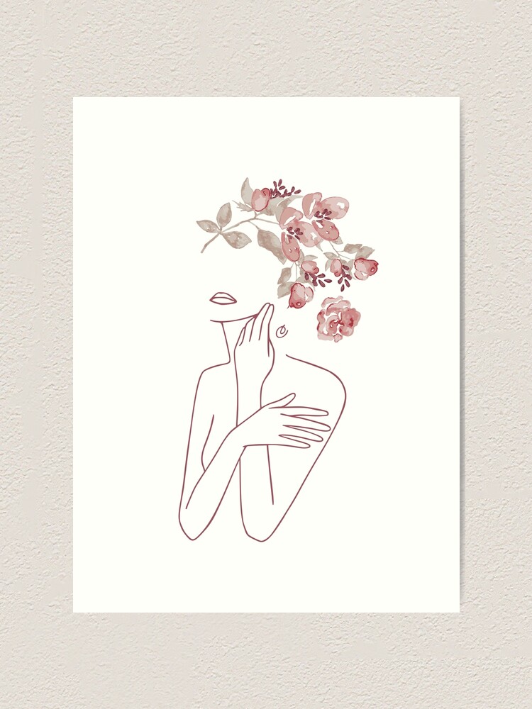  Minimal Line  Art  Drawing Woman With Roses Flowers Art  