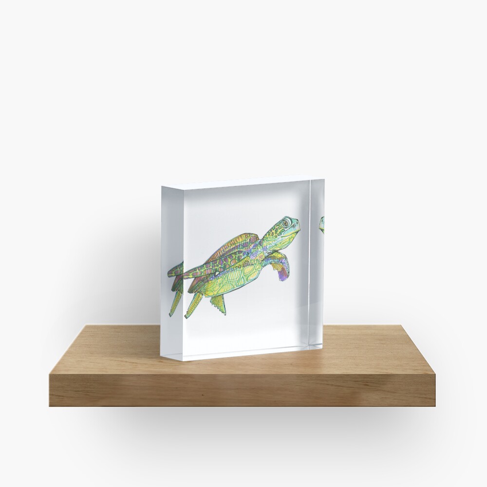 Sea Turtle Drawing - 2015 Acrylic Block