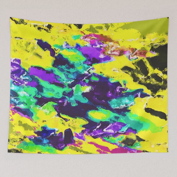 Item preview, psychedelic splash painting abstract texture in yellow blue green purple designed and sold by Mrvell.