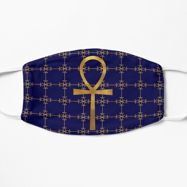 Blue and Gold Egyptian Ankh - Key Of Life Mask Flat Mask