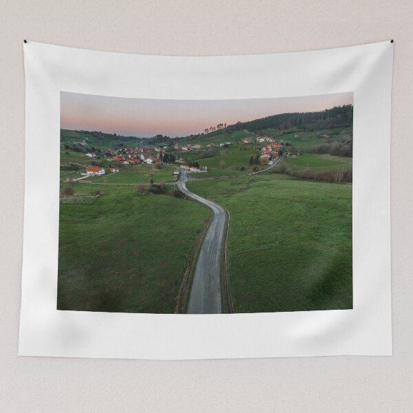 Item preview, Road in a green field at sunset designed and sold by MarioGuti.