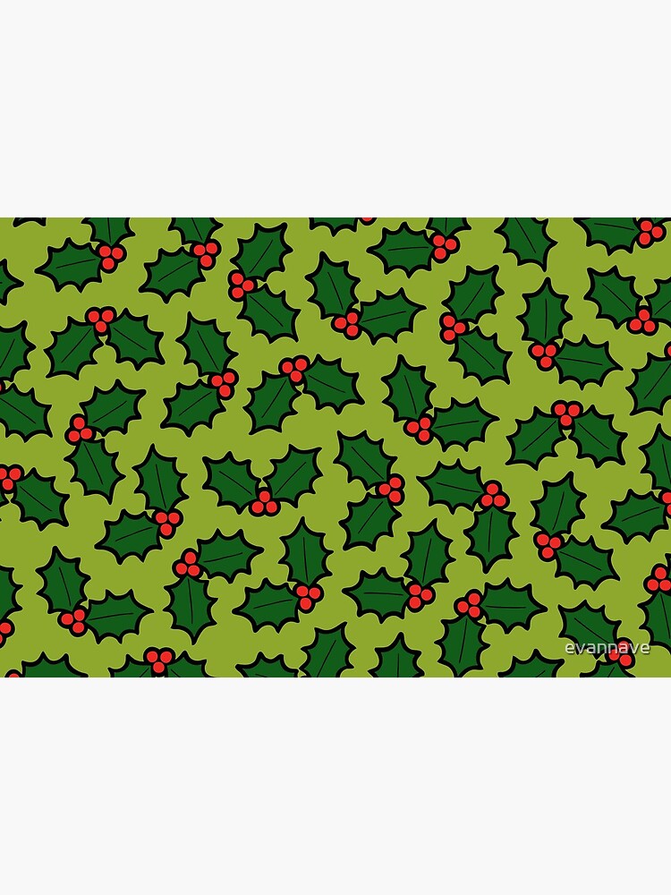 Holly Leaves and Berries Pattern in Light Green by evannave
