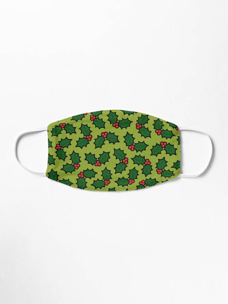 Alternate view of Holly Leaves and Berries Pattern in Light Green Mask