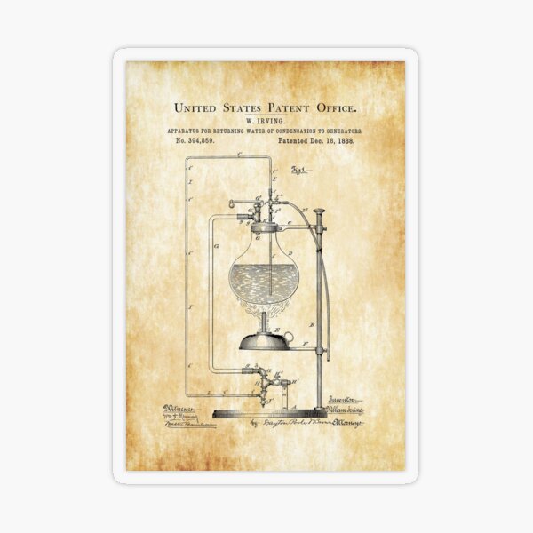 Condensation Capture Apparatus Patent Print 1888 – Wall Decor, Vintage Science, Science Decor, Chemistry Art, Science Art, Steam Generator Transparent Sticker