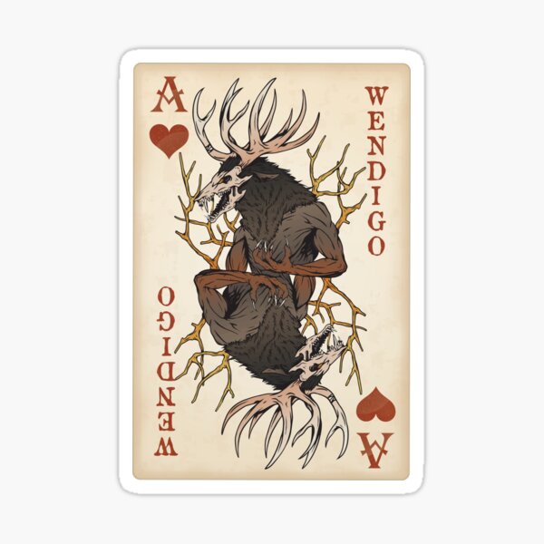 Wendigo Playing Card - Ace of Hearts Unique Original Artwork Cryptid Gift Sticker