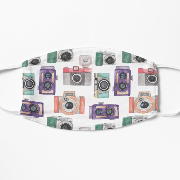 Pretty Camera Flowers Photography Photographer| pink Blue Purple Flowers Watercolor | Pretty Face Masks Dust Masks Flat Mask