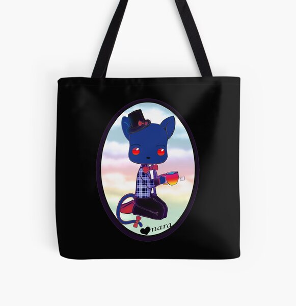 Blue Kitty Drinking Tea All Over Print Tote Bag