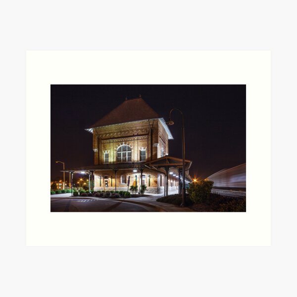 A Train Passes the Bristol Train Station at Night Art Print