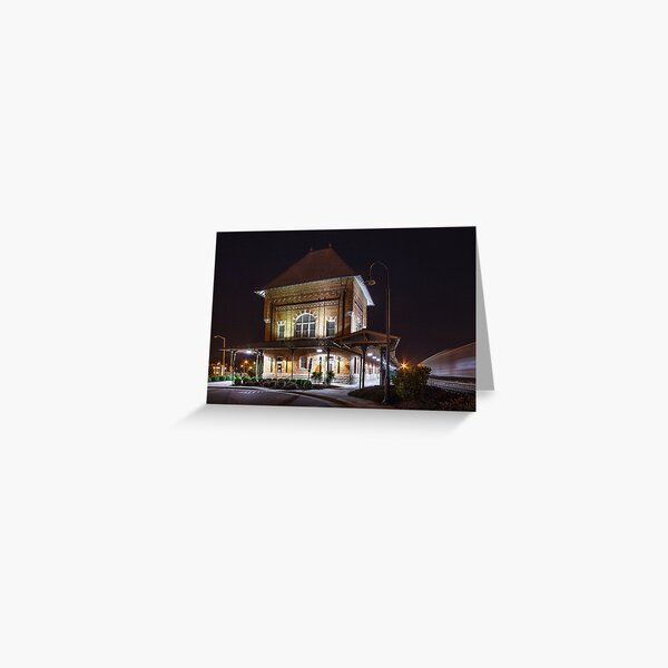 A Train Passes the Bristol Train Station at Night Greeting Card