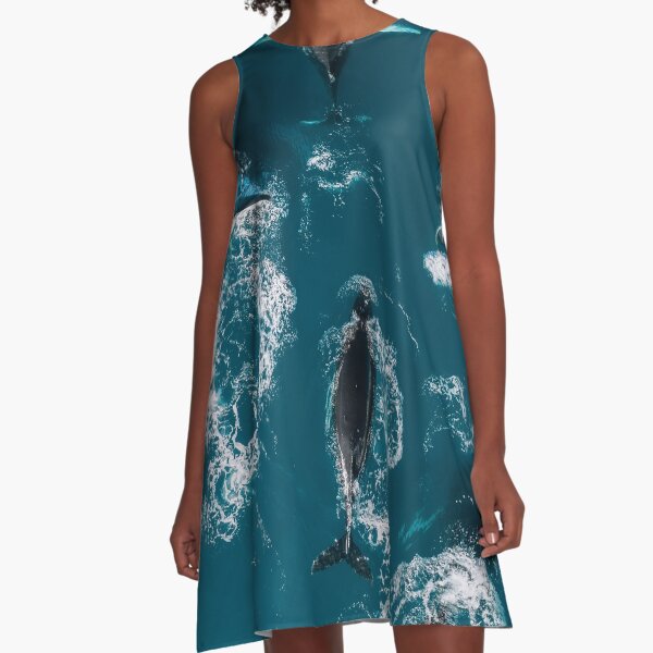 Whales in Blue - Wildlife Aerial A-Line Dress