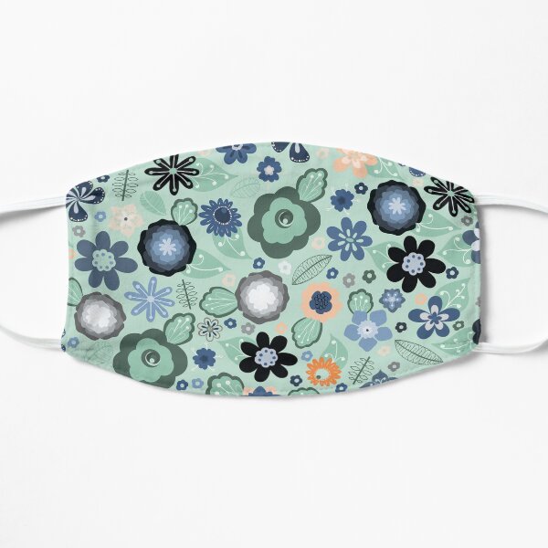 Kitsch 70s Flowers in Classic Light Blue and Beige Mask