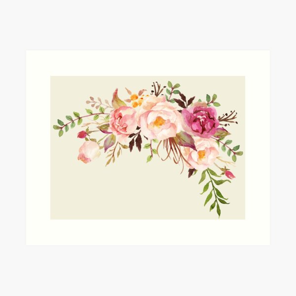Romantic Watercolor Flower Bouquet Art Print