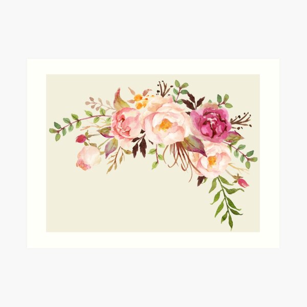 Romantischer Aquarell-Blumenstrauß Kunstdruck
