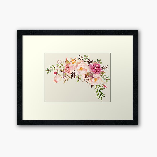Romantischer Aquarell-Blumenstrauß Gerahmter Kunstdruck