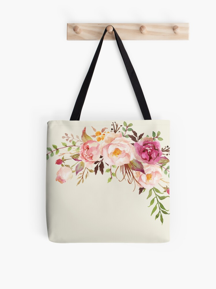 SALE Gray/mauve/white Pink Peony Watercolor Handbag Skinny 