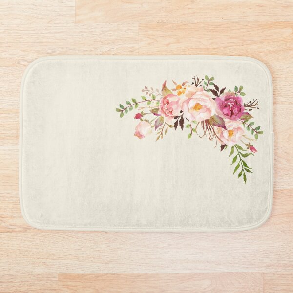 Romantic Watercolor Flower Bouquet Bath Mat