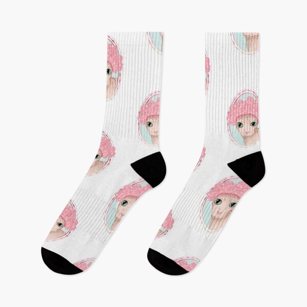 Item preview, Hairless Sphynx Cat Wearing a Pink Shower Cap designed and sold by AnanasArt.