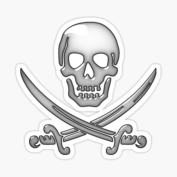 Glassy Pirate Skull & Sword Crossbones Sticker