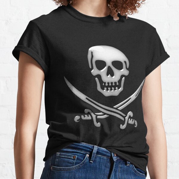Glassy Pirate Skull & Sword Crossbones Classic T-Shirt