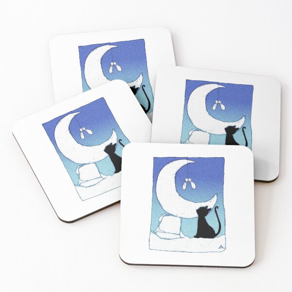 Item preview, Christmas Black Cat under the moon and the mistletoe designed and sold by blackheartscot.