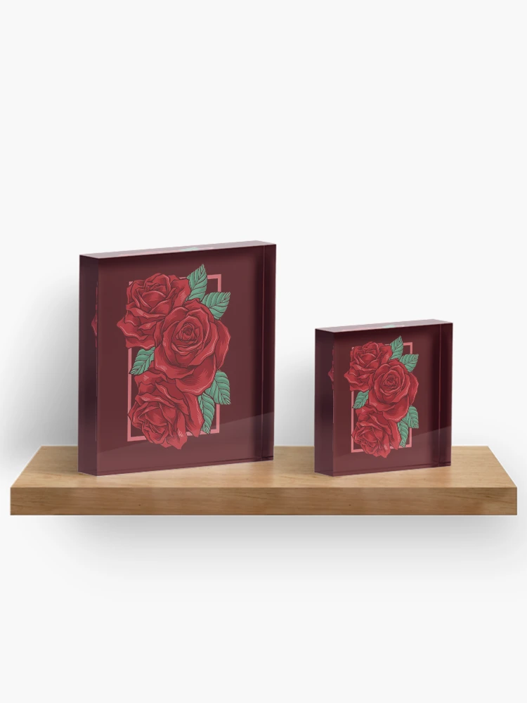 Aperçu 3 sur 5. Bloc acrylique avec l'œuvre Roses Rouges créée et vendue par OtterFactory.