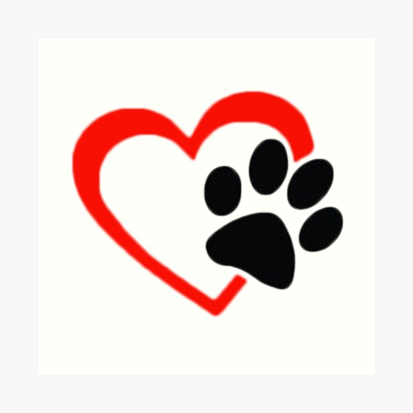 &quot;Dog Paw LOVE heart Red &amp; Black&quot; Art Print by thatstickerguy Redbubble