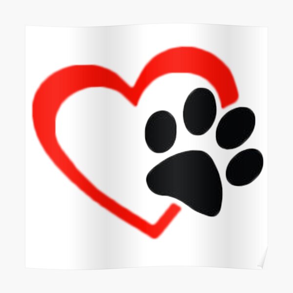 Dog Paw LOVE heart Red & Black Poster