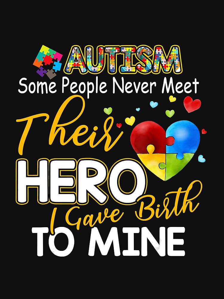 Discover Mom Dad Hero Autism Awareness Puzzle Heart Voice Autism Classic T-Shirt