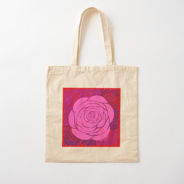Rose Woodblock Print Cotton Tote Bag