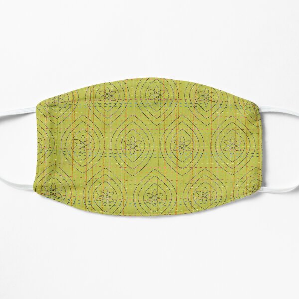 Hand Stitched on Lime Green Ground Flat Mask