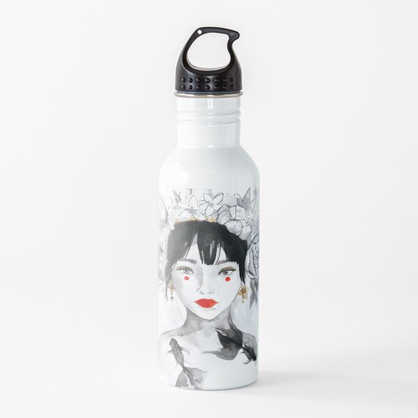 Geisha poétique à l'aquarelle avec des fleurs des poissons japonais Gourde